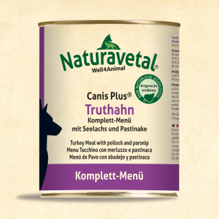 Naturavetal® Canis Plus® Truthahn Komplett-Menü mit Seelachs und Pastinake 800g